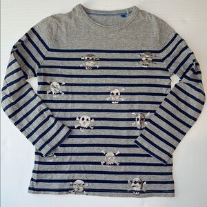 Mini Boden Striped Metallic Skull & Crossbone Long Sleeve T-Shirt, 6-7Y